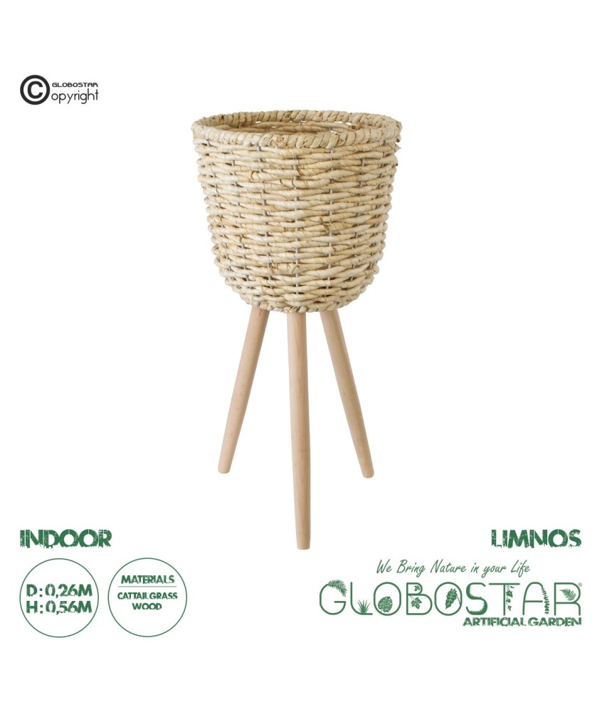 GloboStar® Artificial Garden LIMNOS 20300 Διακοσμητικό Πλεκτό Καλάθι - Κασπώ Γλάστρα - Flower Pot Μπεζ Φ26cm x Υ56cm